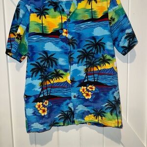 Aloha Island Blue Tropical Button Down Shirt